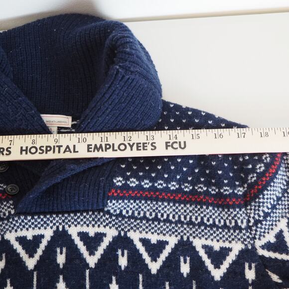 Gap Men's Lambswool Sweater Size Large Navy Fair Isle Shawl Neck Pullover - Picture 4 of 9